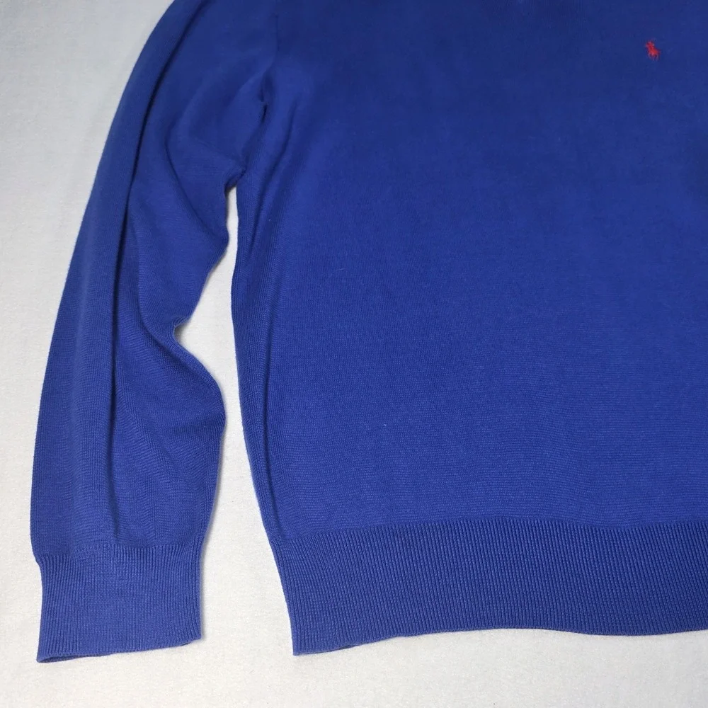 Vintage Y2K RALPH LAUREN POLO Jumper Sweater V-Neck Blue Size L‎ Pima Cotton